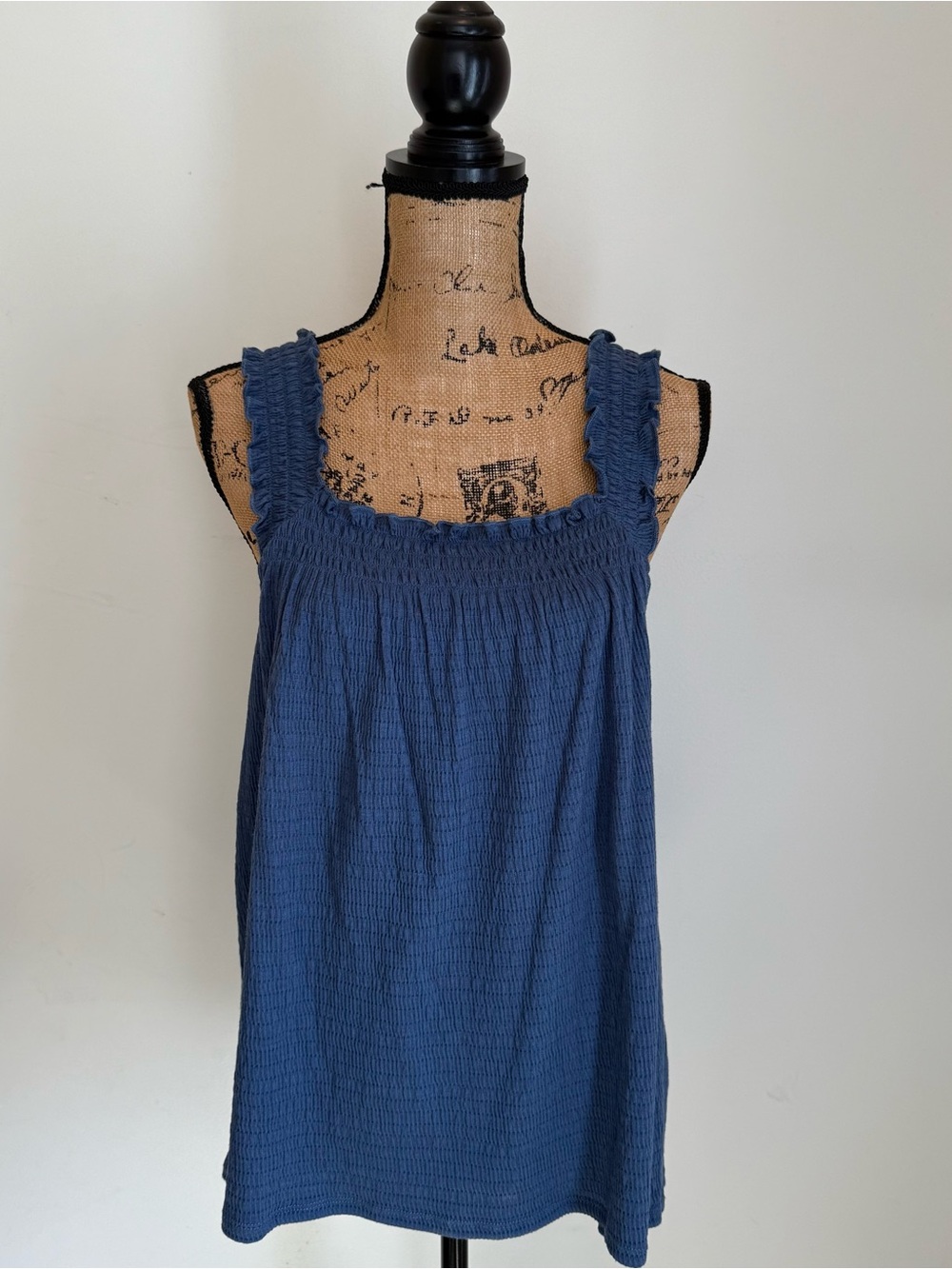 LC Lauren Conrad Blue Smocked Square-Neck Tank
